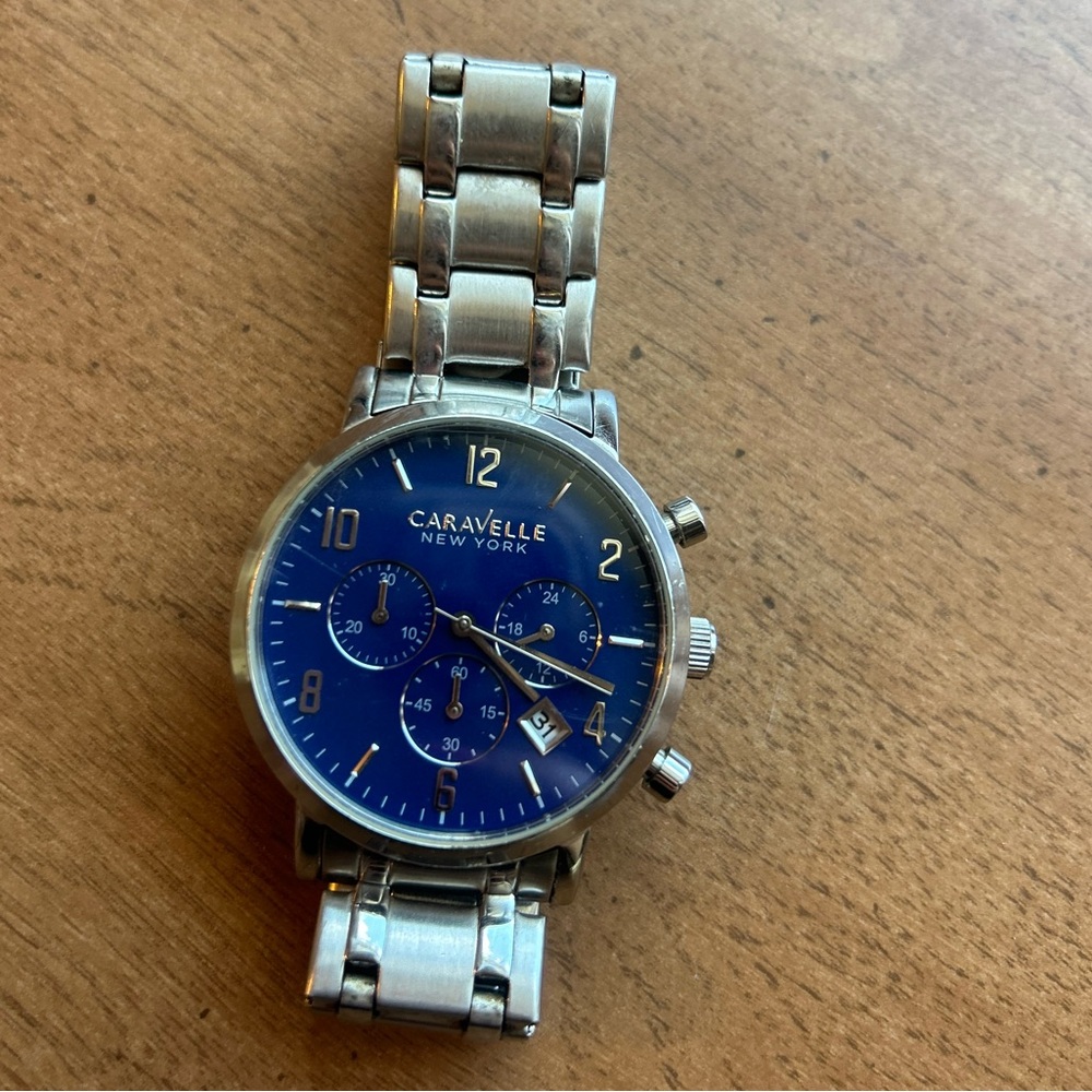 Caravelle New York Blue Dial Stainless Chronograph Watch